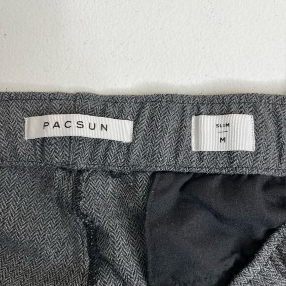 Pacsun Elastic Herringbone Trouser Tie Waist Charcoal Slim Pant Men Size Medium - Picture 7 of 14